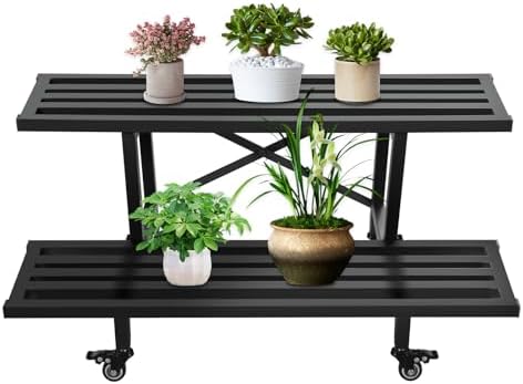 Plant Parents - ชั้นวางต้นไม้โลหะแข็งแรง 2 ชั้น สำหรับกระถางต้นไม้ ชั้นวางต้นไม้สำหรับตกแต่งสวนและระเบียง