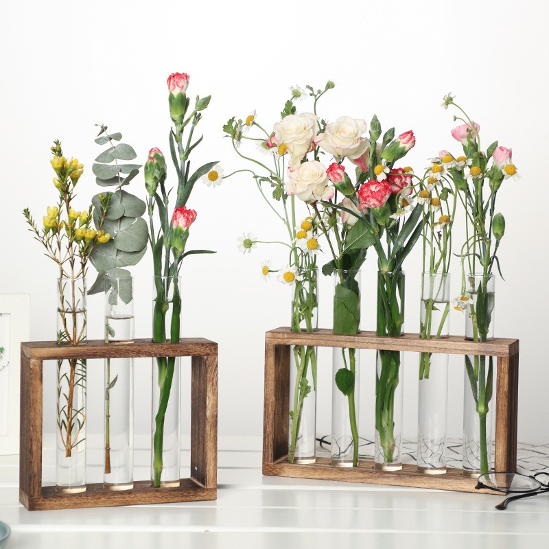 Plant Parents - 5 หลอดแก้ว Hydroponic Planter พร้อมขาตั้งไม้, self-รดน้ําผนัง/เดสก์ท็อปแจกันสําหรับในร่ม
