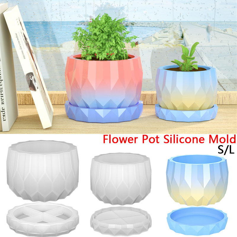Plant Parents - 1 ชุดซิลิโคน Planter แม่พิมพ์สําหรับคอนกรีตดอกไม้หม้อและจานรอง DIY เพชรรูป